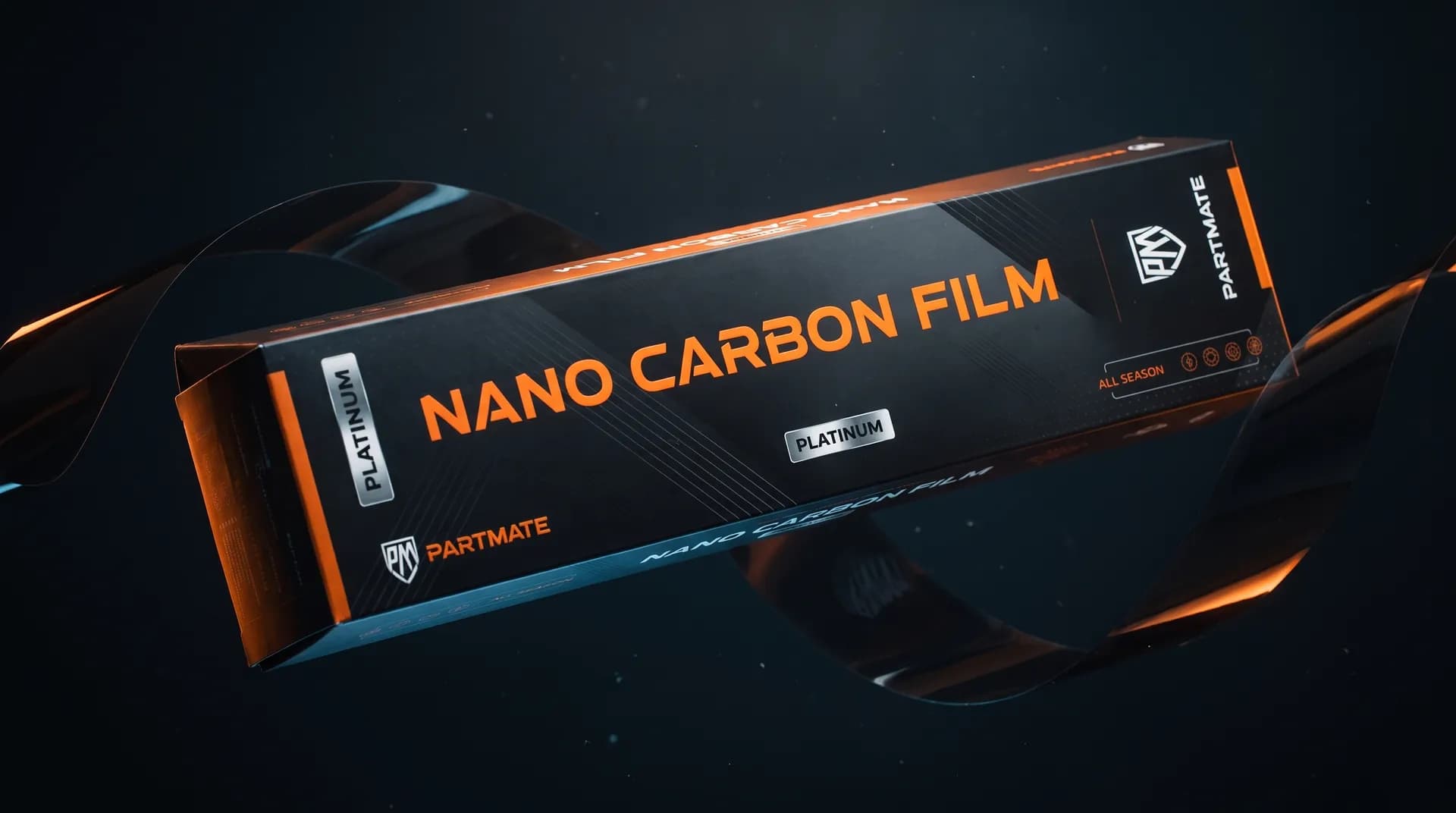 PartMate Platinum Nano Carbon Film — boxed roll with the film unrolled around it