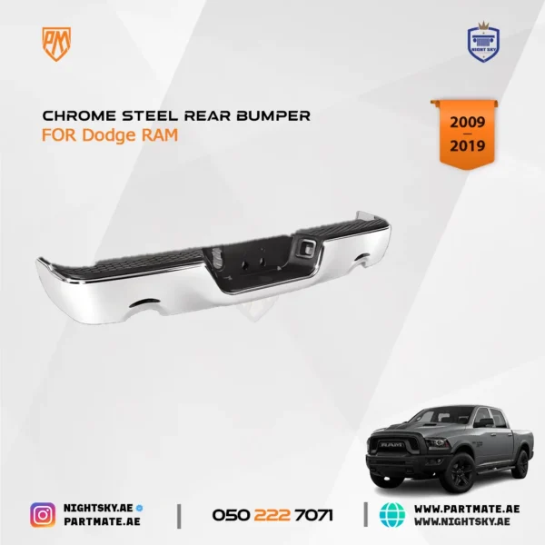 Dodge Ram 1500 Chrome Steel Rear Bumper (2009-2019) - Image 3