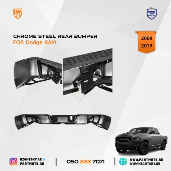 Dodge Ram 1500 Chrome Steel Rear Bumper (2009-2019) - Image 4