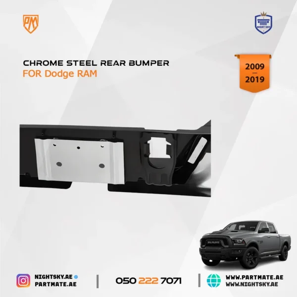 Dodge Ram 1500 Chrome Steel Rear Bumper (2009-2019) - Image 6