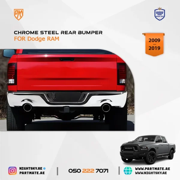 Dodge Ram 1500 Chrome Steel Rear Bumper (2009-2019) - Image 2