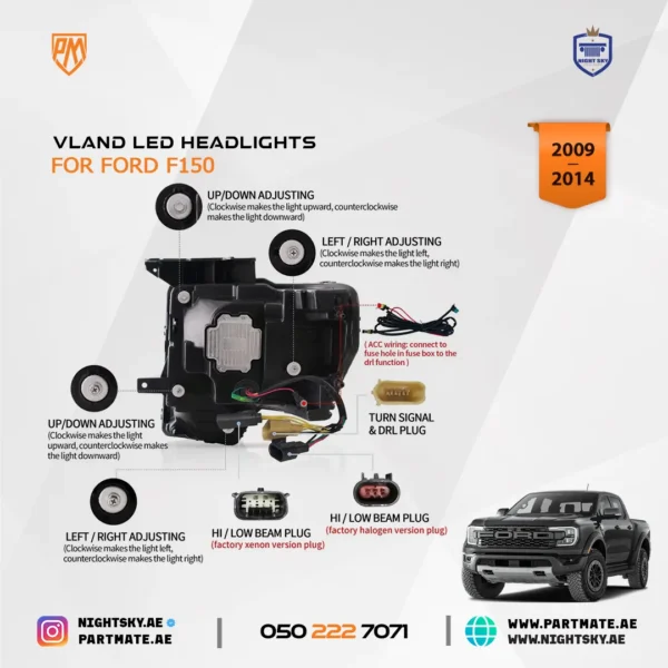Ford F-150 Vland LED Reflection Bowl Headlights (2009-2014) - Image 3