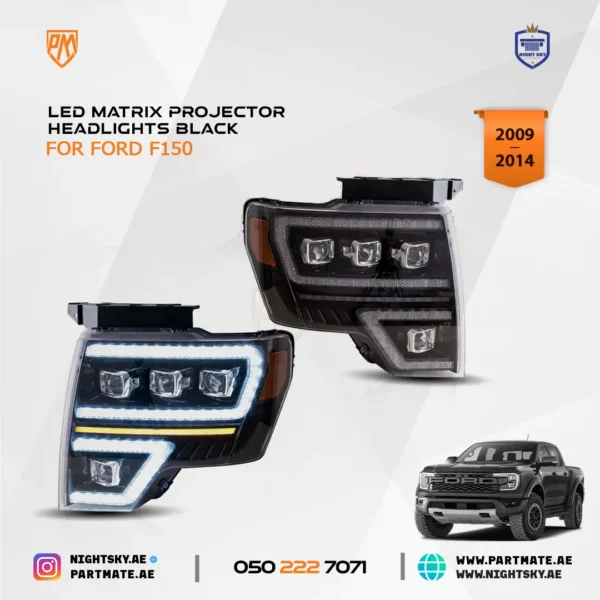 Ford F-150 Vland LED Matrix Projector Headlights Black (2009-2014) - Image 2
