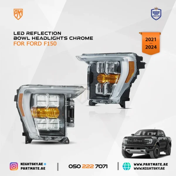 Ford F-150 Vland LED Reflection Bowl Headlights Chrome (2021-2024) - Image 3