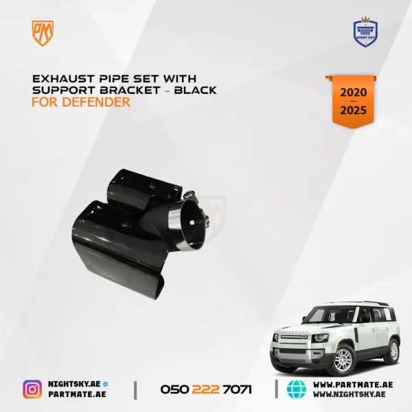 Range Rover Defender Exhaust Pipe Set with Support Bracket – Black (2020–2025) - Image 4