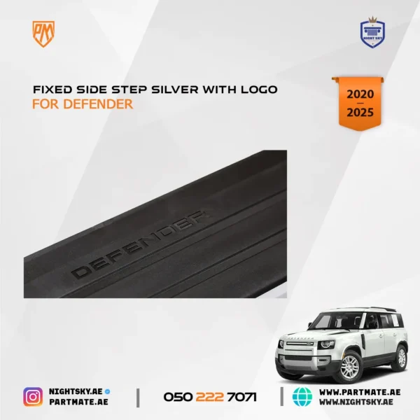 Range Rover Defender Fixed Side Step – VPLEP0391 Silver with Logo (2020–2025) - Image 4