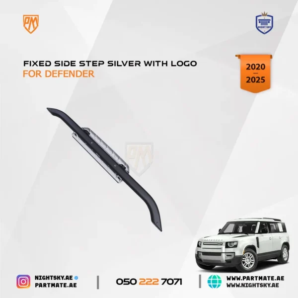 Range Rover Defender Fixed Side Step – VPLEP0391 Silver with Logo (2020–2025) - Image 5