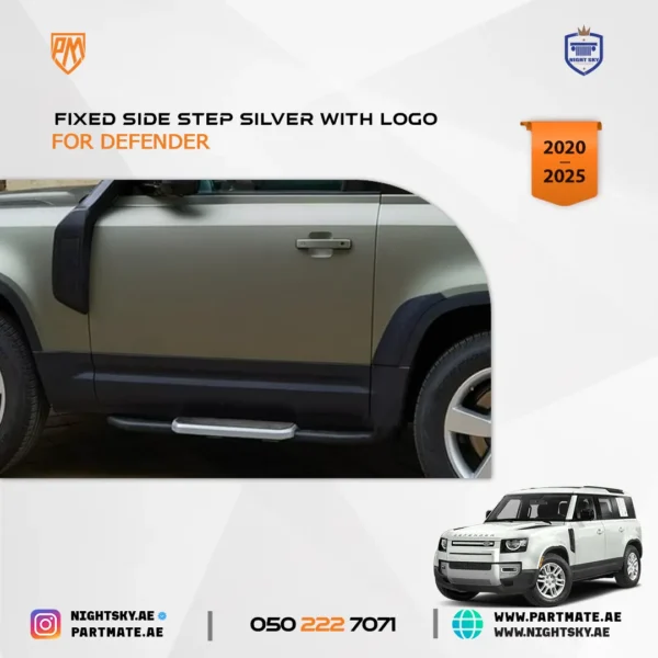 Range Rover Defender Fixed Side Step – VPLEP0391 Silver with Logo (2020–2025) - Image 6