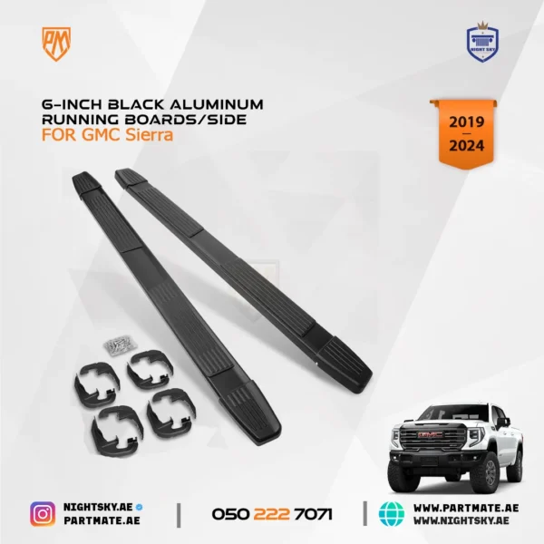 6-Inch Black Aluminum Running Boards / Side Steps / Nerf Bars for GMC Sierra Crew Cab (2019-2024) - Image 3