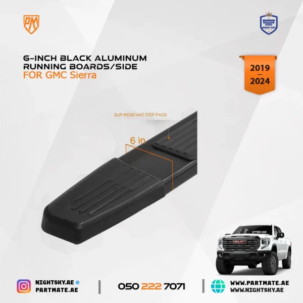6-Inch Black Aluminum Running Boards / Side Steps / Nerf Bars for GMC Sierra Crew Cab (2019-2024) - Image 4
