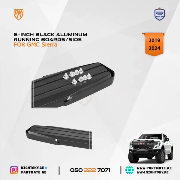 6-Inch Black Aluminum Running Boards / Side Steps / Nerf Bars for GMC Sierra Crew Cab (2019-2024) - Image 5