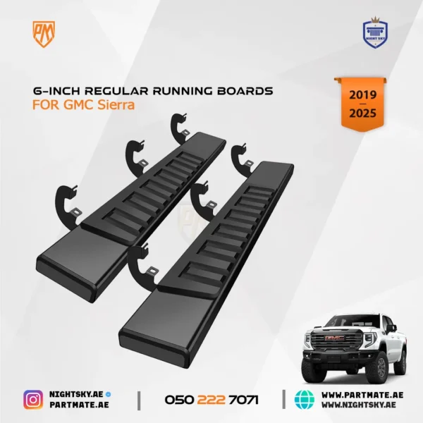 6-Inch Black Aluminum Running Boards / Side Steps / Nerf Bars for GMC Sierra 1500, 2500 & 3500 Crew Cab (2019–2025) - Image 2