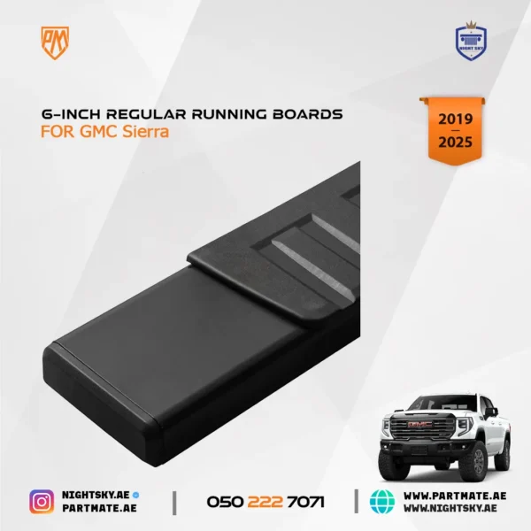6-Inch Black Aluminum Running Boards / Side Steps / Nerf Bars for GMC Sierra 1500, 2500 & 3500 Crew Cab (2019–2025) - Image 3