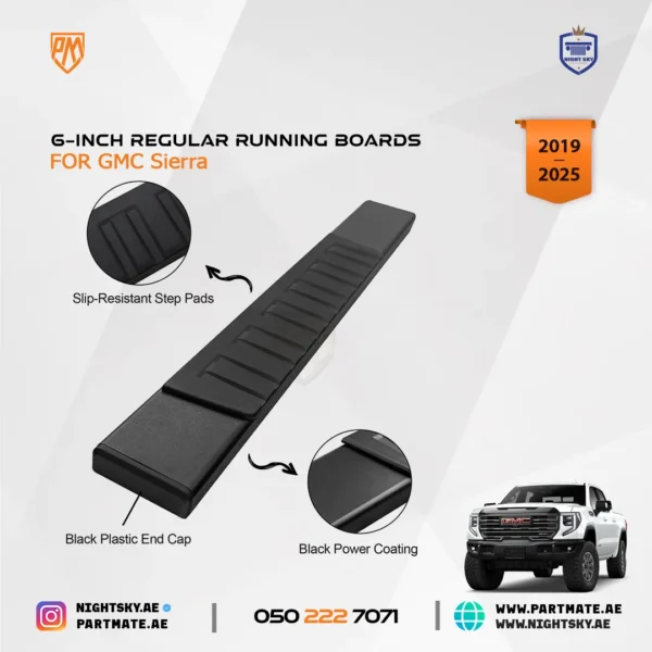 6-Inch Black Aluminum Running Boards / Side Steps / Nerf Bars for GMC Sierra 1500, 2500 & 3500 Crew Cab (2019–2025) - Image 4