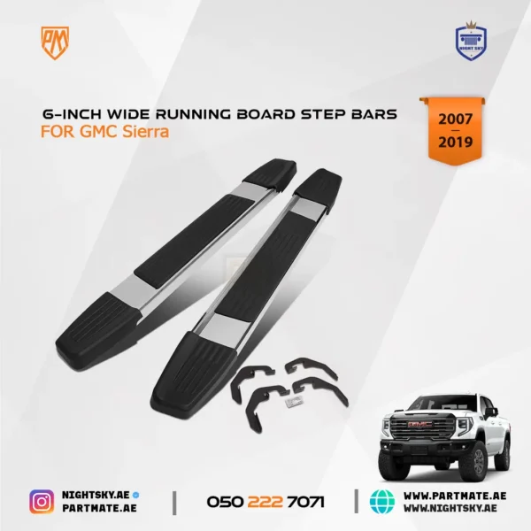 6-Inch Wide Running Board Step Bars for GMC Sierra Standard / Regular Cab (2007–2019) - Image 2