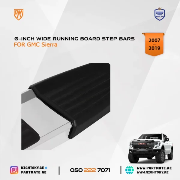 6-Inch Wide Running Board Step Bars for GMC Sierra Standard / Regular Cab (2007–2019) - Image 5