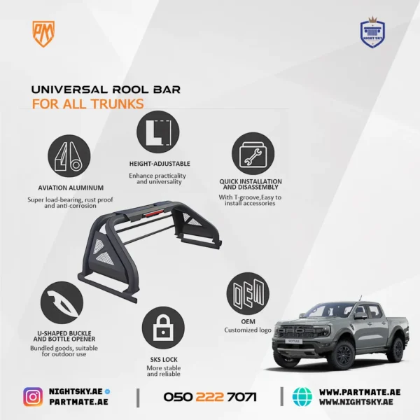 Universal Adjustable Roll Bar Light Mount for Pickup Trucks - Image 2