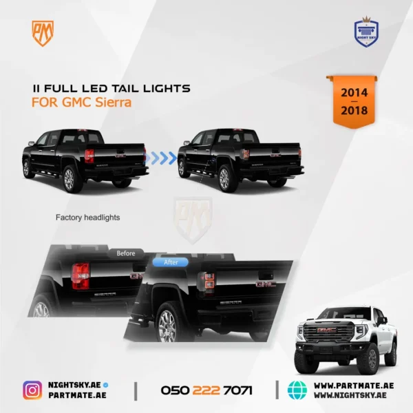 VLAND II Full LED Tail Lights for GMC Sierra 1500/2500/3500 (2014–2018) – Clear with Dynamic Welcome Lighting - Image 4