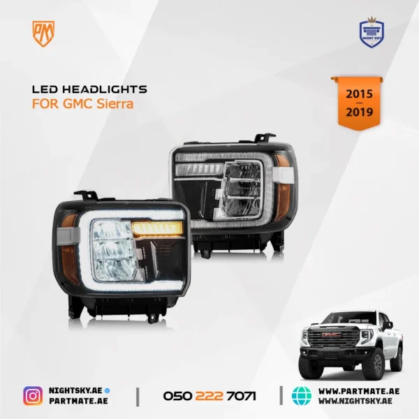 VLAND LED Projector Headlights for GMC Sierra 1500 (2014–2018) & 2500HD/3500HD (2015–2019) – Dynamic DRL, Sequential Turn & Amber Reflector (Clear) - Image 2