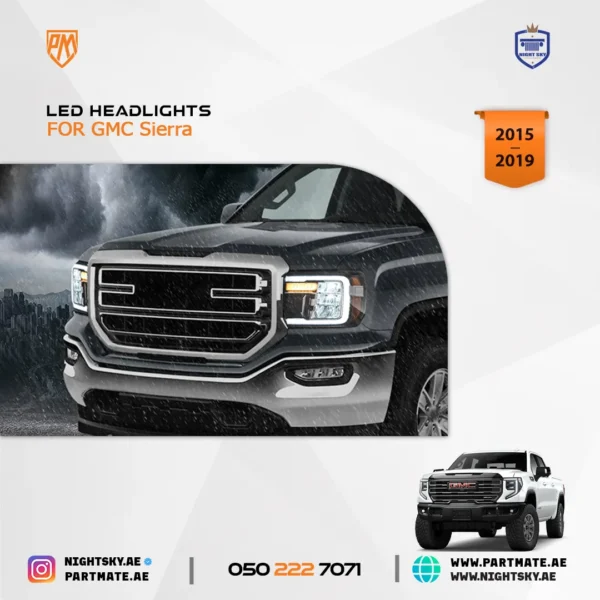 VLAND LED Projector Headlights for GMC Sierra 1500 (2014–2018) & 2500HD/3500HD (2015–2019) – Dynamic DRL, Sequential Turn & Amber Reflector (Clear) - Image 3