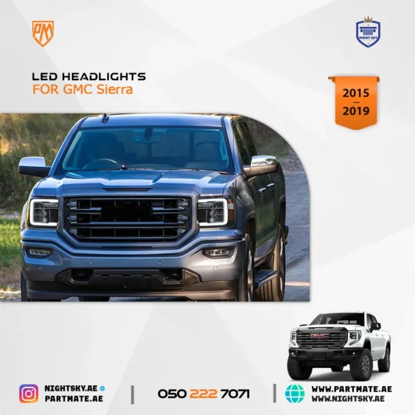 VLAND LED Projector Headlights for GMC Sierra 1500 (2014–2018) & 2500HD/3500HD (2015–2019) – Dynamic DRL, Sequential Turn & Amber Reflector (Clear) - Image 4