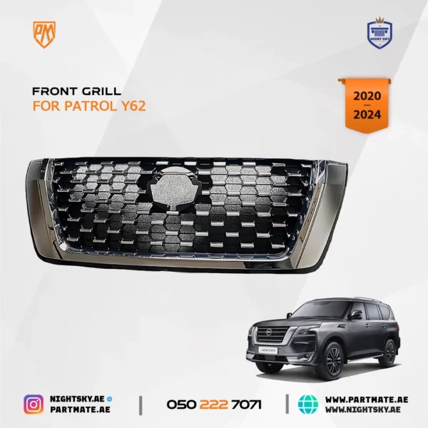 Front Grille Cover for Nissan Patrol Y62 (2020–2024) – Upper Bumper Radiator Grill - Image 2