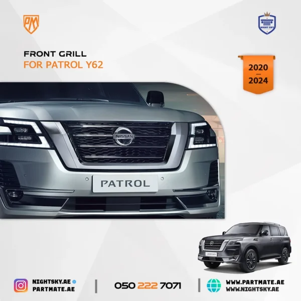 Front Grille Cover for Nissan Patrol Y62 (2020–2024) – Upper Bumper Radiator Grill - Image 3