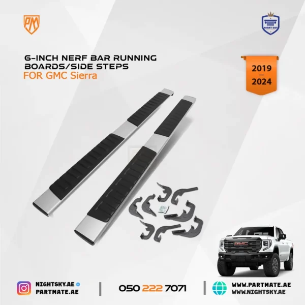 6-Inch Aluminum Running Boards / Side Steps / Nerf Bars for Chevy Silverado & GMC Sierra Crew Cab (2019-2024) - Image 3