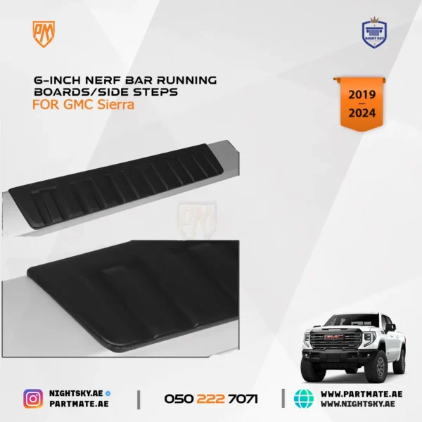 6-Inch Aluminum Running Boards / Side Steps / Nerf Bars for Chevy Silverado & GMC Sierra Crew Cab (2019-2024) - Image 4