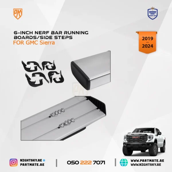6-Inch Aluminum Running Boards / Side Steps / Nerf Bars for Chevy Silverado & GMC Sierra Crew Cab (2019-2024) - Image 5