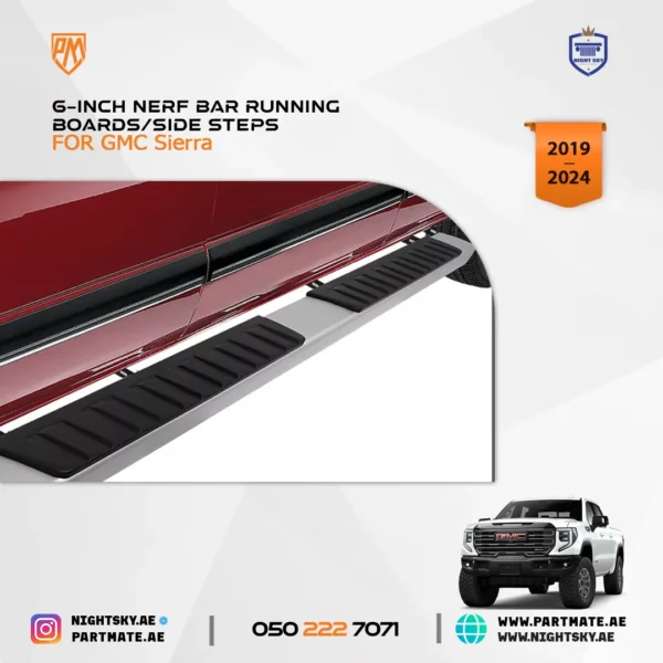 6-Inch Aluminum Running Boards / Side Steps / Nerf Bars for Chevy Silverado & GMC Sierra Crew Cab (2019-2024) - Image 2