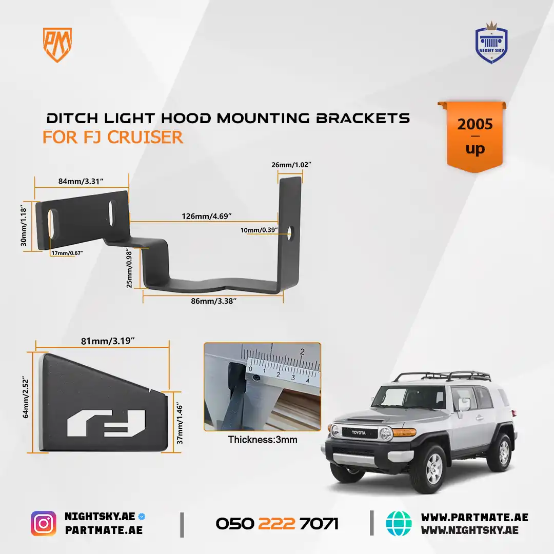 2007–2023 Toyota FJ Cruiser Ditch Light Hood Mounting Brackets - Image 5