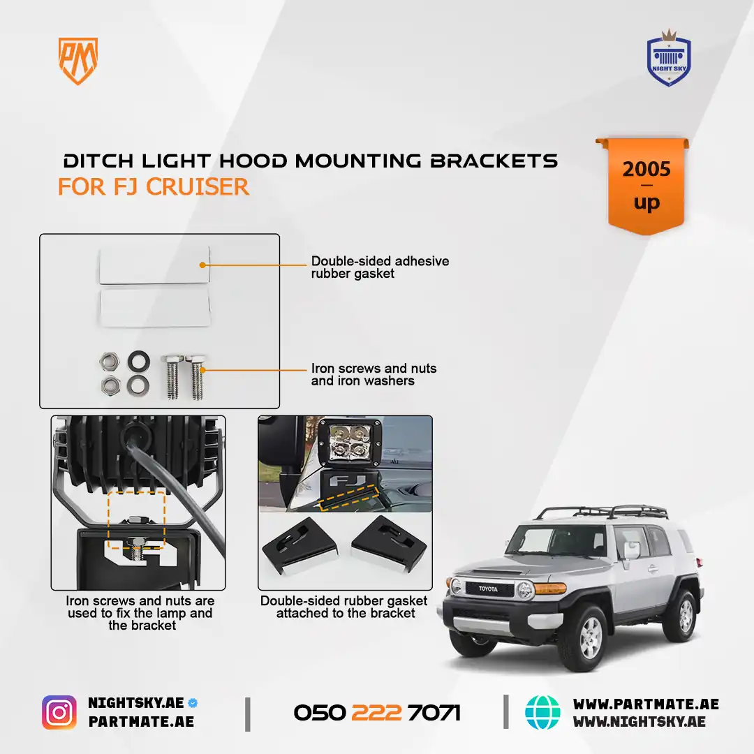 2007–2023 Toyota FJ Cruiser Ditch Light Hood Mounting Brackets - Image 6