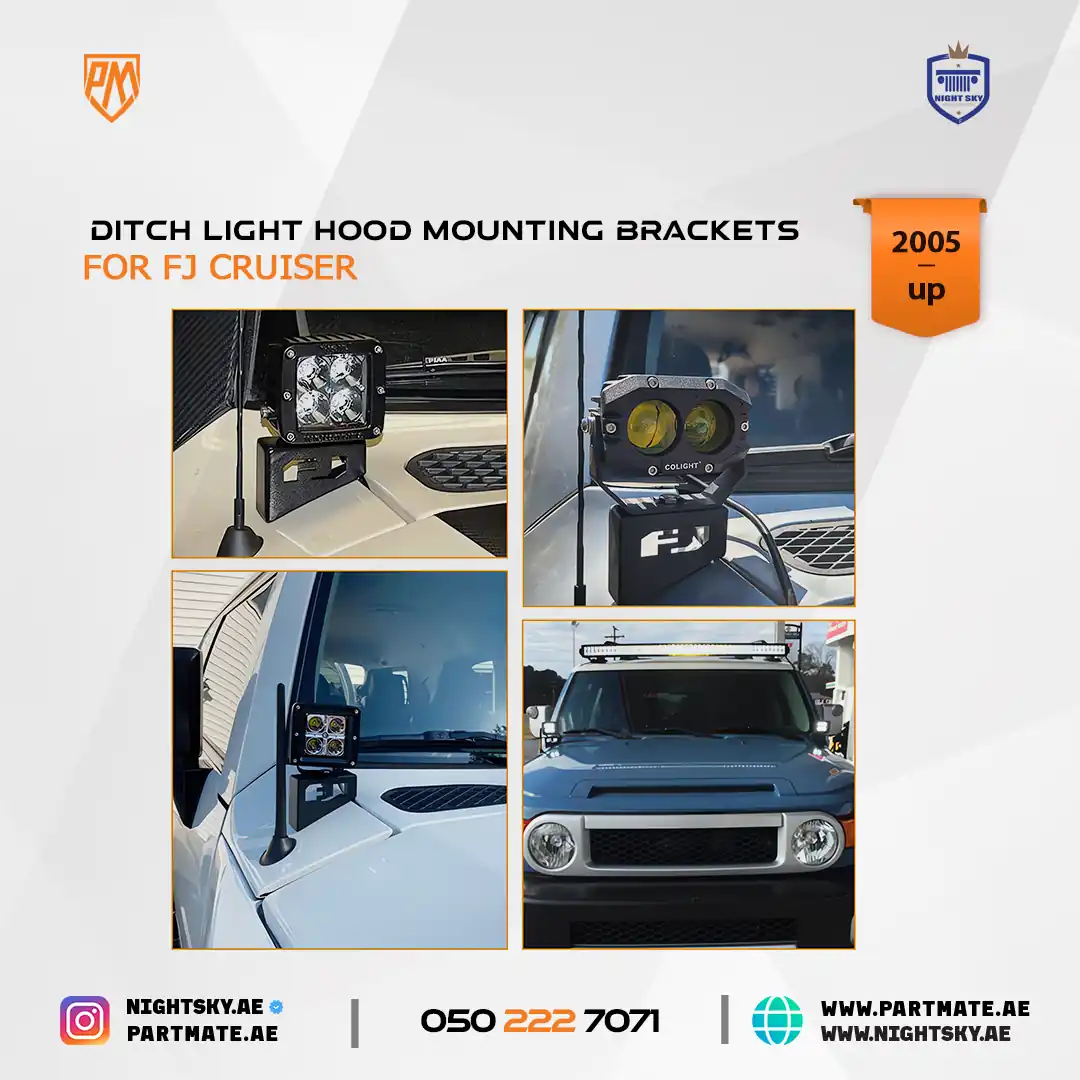 2007–2023 Toyota FJ Cruiser Ditch Light Hood Mounting Brackets - Image 2