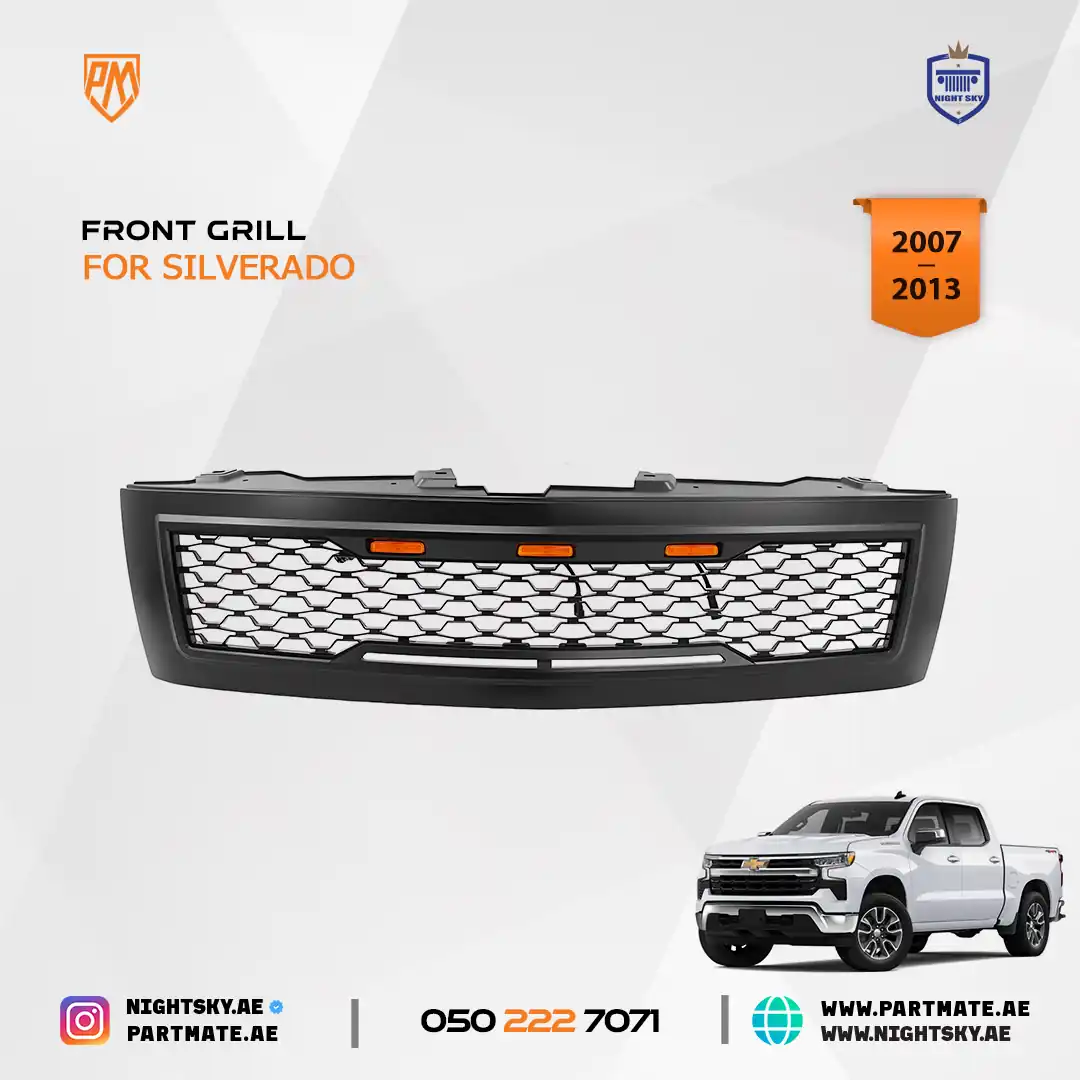 Chevrolet Silverado 1500 Front Grille (2007–2013) – Matte Black Mesh w Amber Signal Light - Image 3