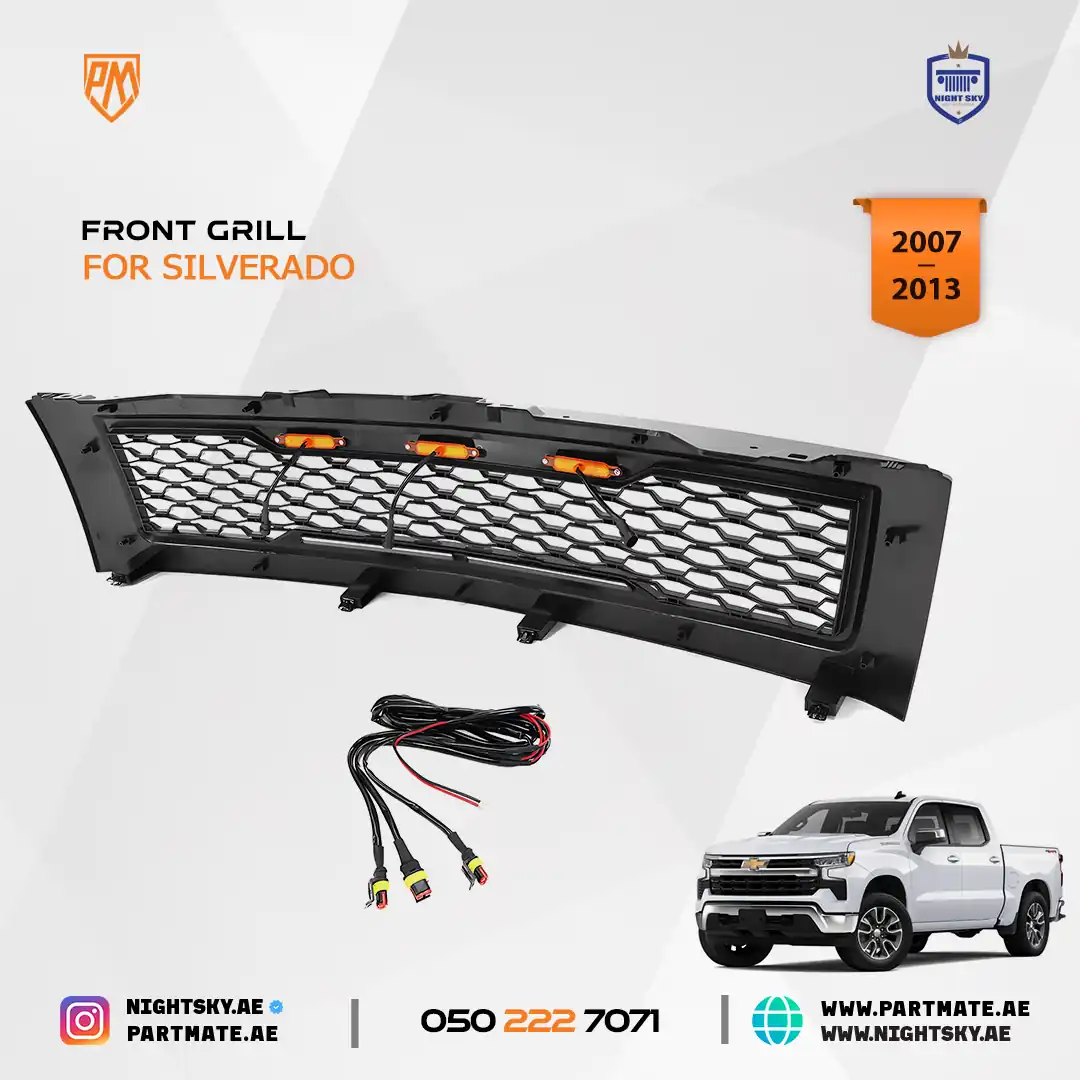 Chevrolet Silverado 1500 Front Grille (2007–2013) – Matte Black Mesh w Amber Signal Light - Image 4