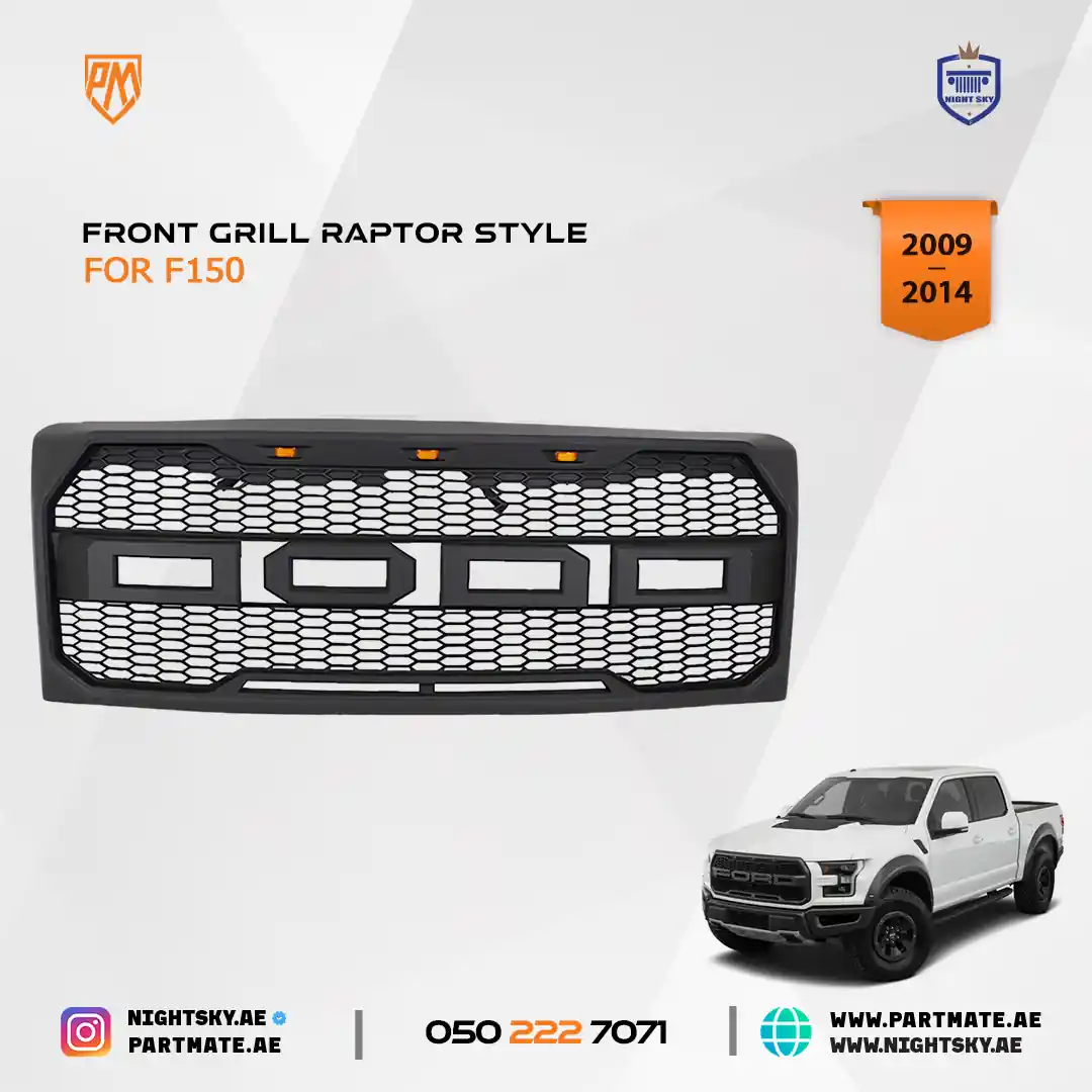 Ford F-150 Front Grille (2009–2014) – Matte Black Upper Bumper Grill w Lights - Image 2