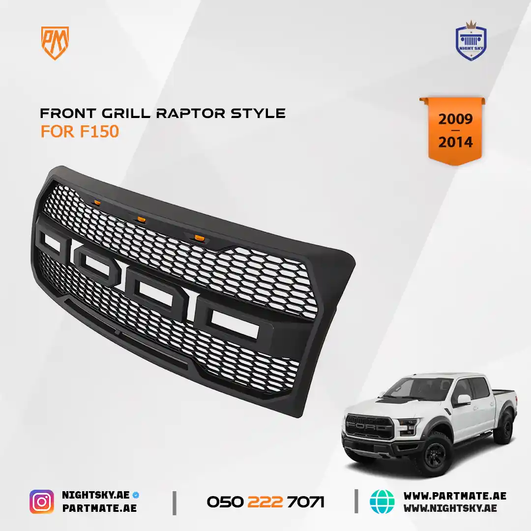 Ford F-150 Front Grille (2009–2014) – Matte Black Upper Bumper Grill w Lights - Image 3