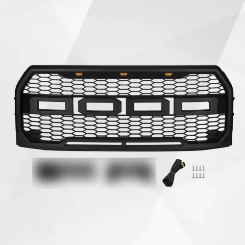 Ford F-150 Front Grille (2015–2017) – Matte Black Upper Bumper Grill w Lights
