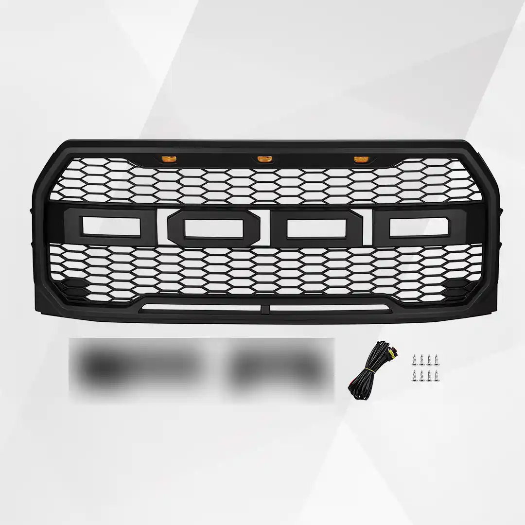 Ford F-150 Front Grille (2015–2017) – Matte Black Upper Bumper Grill w Lights