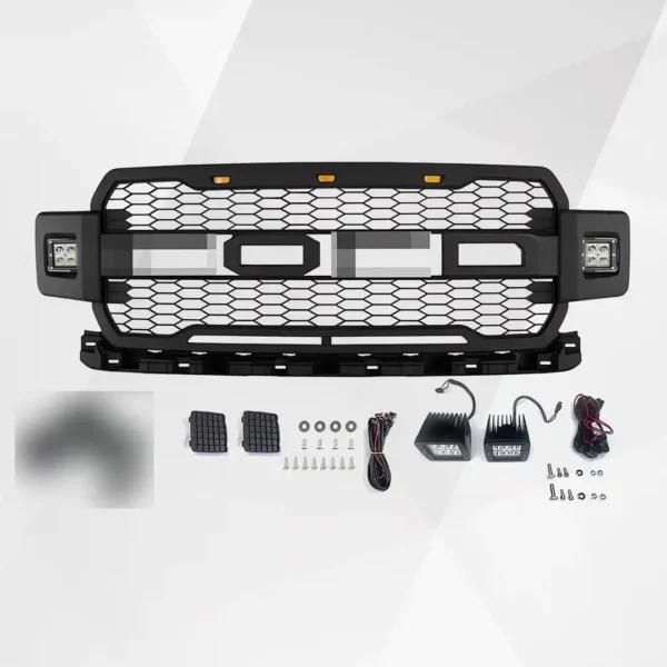 Ford F-150 Front Grille (2018–2020) – Matte Black Upper Bumper Grill w Lights