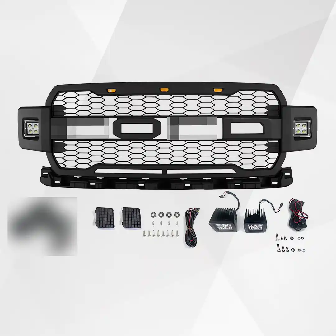 Ford F-150 Front Grille (2018–2020) – Matte Black Upper Bumper Grill w Lights