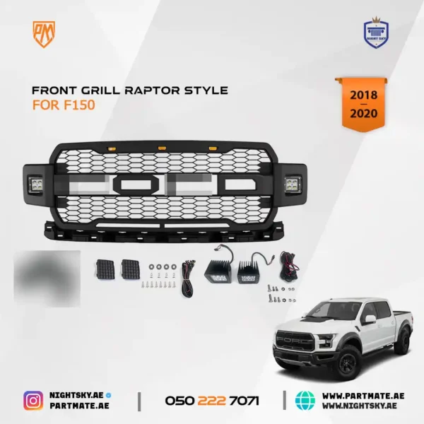 Ford F-150 Front Grille (2018–2020) – Matte Black Upper Bumper Grill w Lights - Image 3
