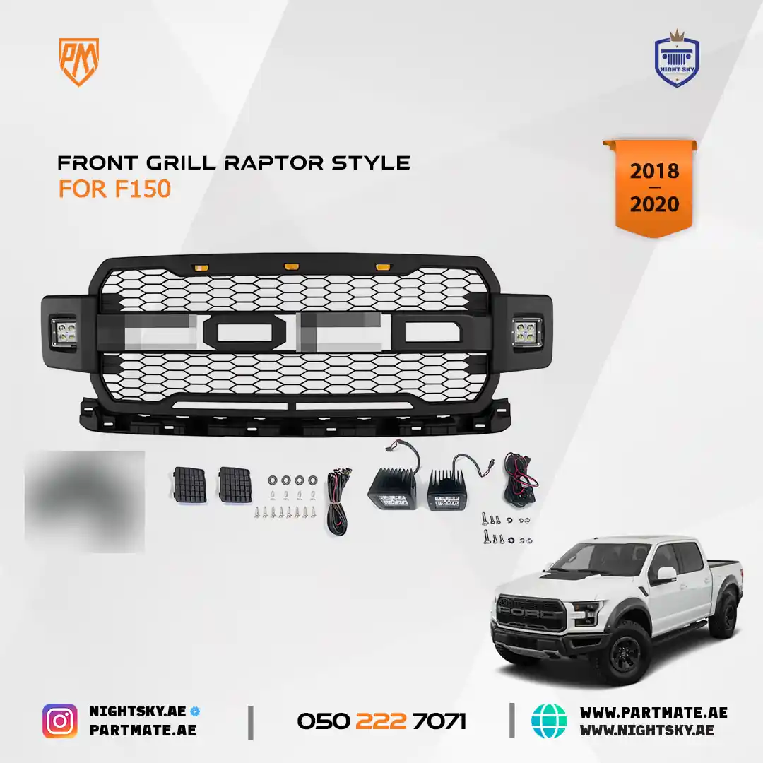 Ford F-150 Front Grille (2018–2020) – Matte Black Upper Bumper Grill w Lights - Image 3