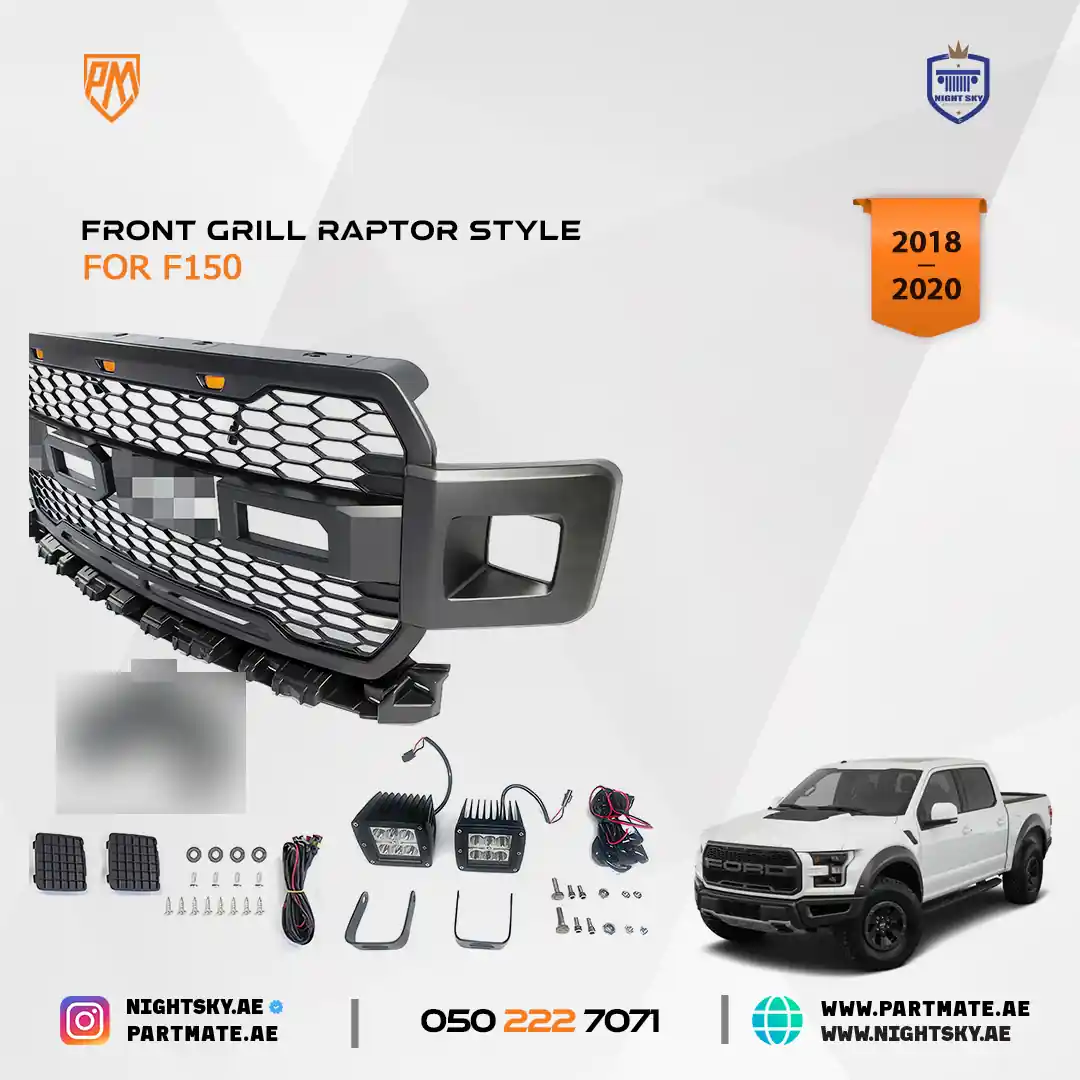 Ford F-150 Front Grille (2018–2020) – Matte Black Upper Bumper Grill w Lights - Image 4