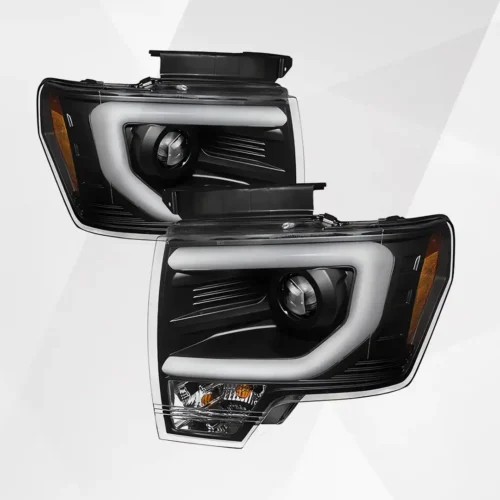 Ford F150 2009–2014 Projector Headlights – Halogen Model, Light Bar DRL, Black