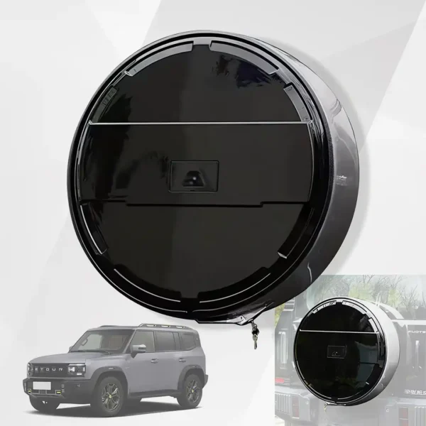 Spare Tire Cover for Jetour T2 (2024) – ABS & Stainless Steel Black Wheel Cover