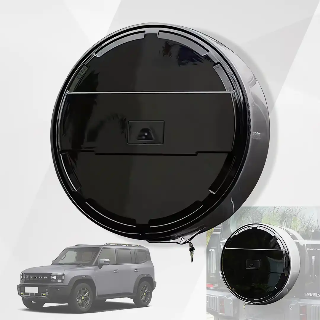Spare Tire Cover for Jetour T2 (2024) – ABS & Stainless Steel Black Wheel Cover