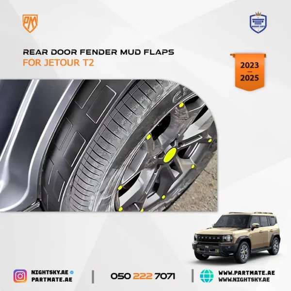 Jetour T2 Rear Door Fender Mud Flaps (2023–2024) – 4PCS Splash Guard Set - Image 3