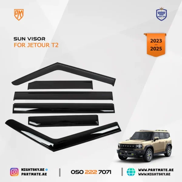 Jetour T2 Window Visors & Rain Guards (2023–2025) – 6PCS Durable Out-Channel Deflectors - Image 2